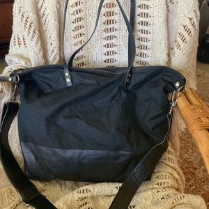 Waxed canvas and leather black tote